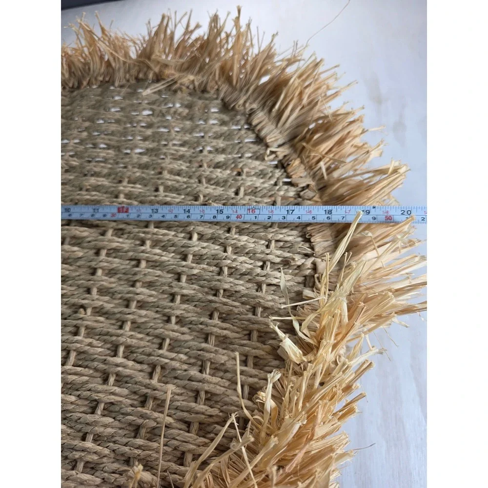 Boho Woven Straw Fringe Tote Basket Natural Raffia Cottagecore